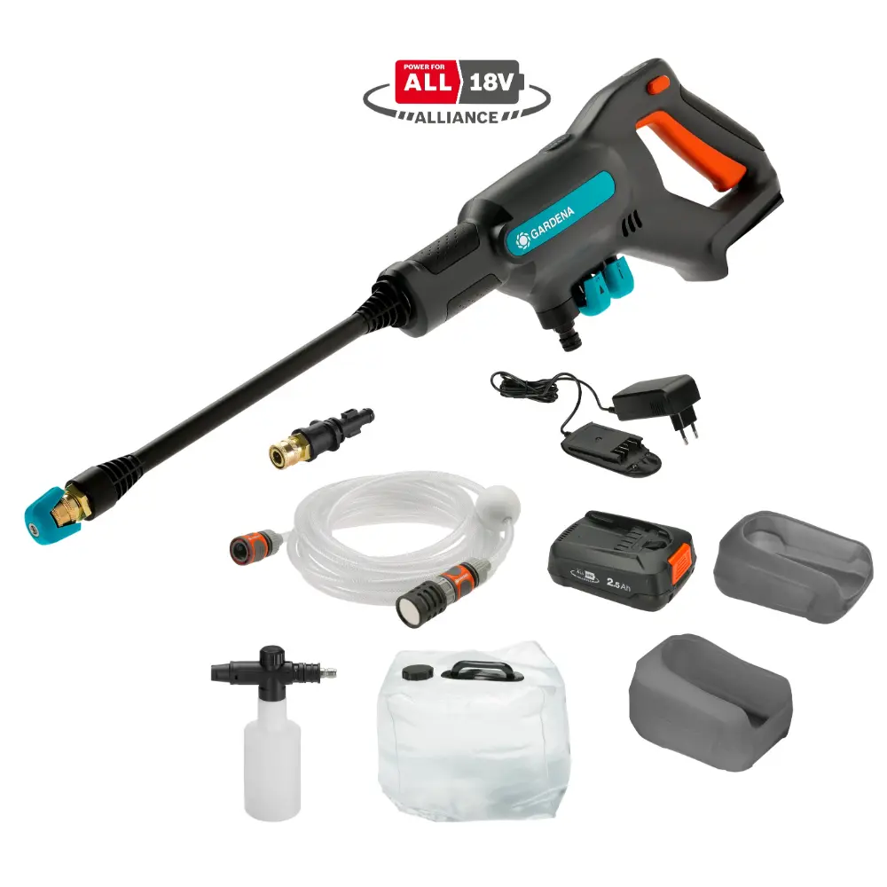 Akkupainepesuri Gardena AquaClean 24/18V P4A set säiliöllä Akkupainepesuri Gardena AquaClean 24/18V P4A set säiliöllä
